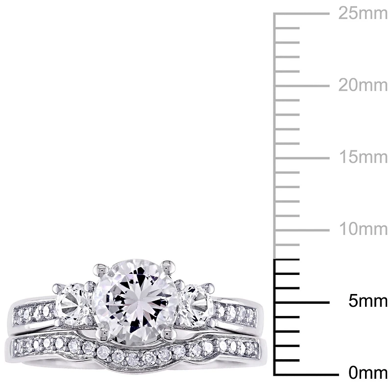 Miadora 1.31 ct Created White Sapphire and 0.15 ct Diamond 10 K White Gold Bridal Set