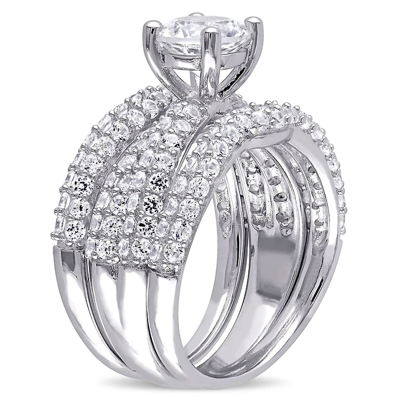 Ensemble nuptial avec saphirs blancs synthétiques 4,21 ct en argent sterling de Miabella