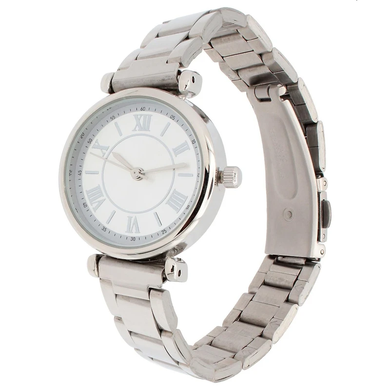 Montre pour femme à mouvement quartz – ton argent avec chiffres romains et bracelet métallique Montre tendance pour femmes