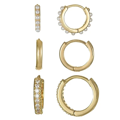 Luxury Designs Gold Plated Trio Huggie Hoop Earring Set