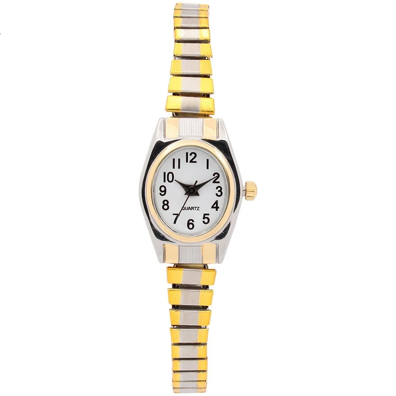 Montre pour femme à mouvement quartz – deux tons avec cadran blanc et chiffres noirs