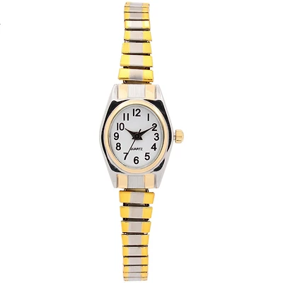 Montre pour femme à mouvement quartz – deux tons avec cadran blanc et chiffres noirs