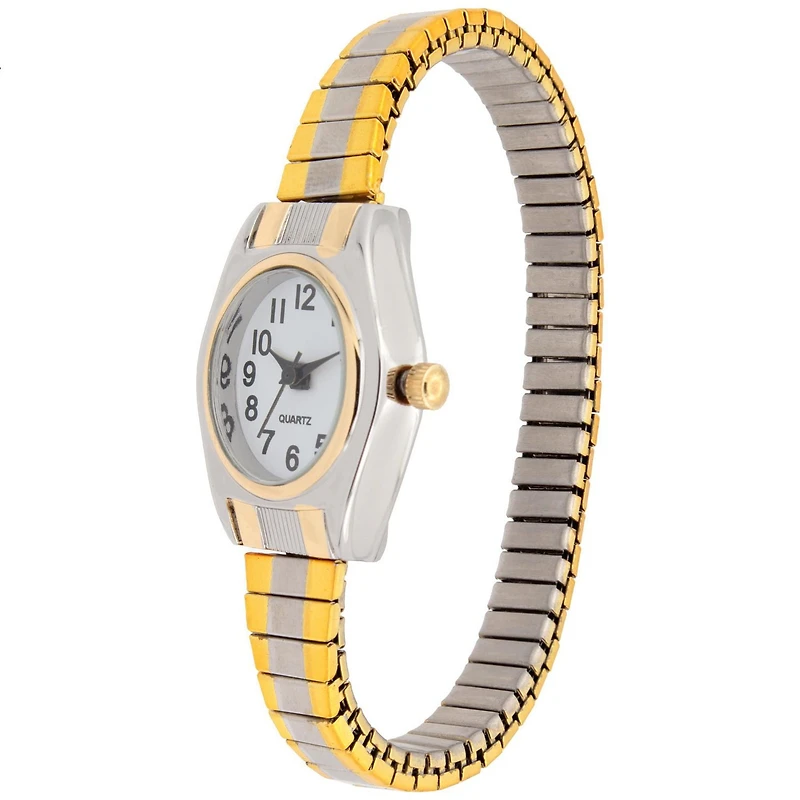 Montre pour femme à mouvement quartz – deux tons avec cadran blanc et chiffres noirs