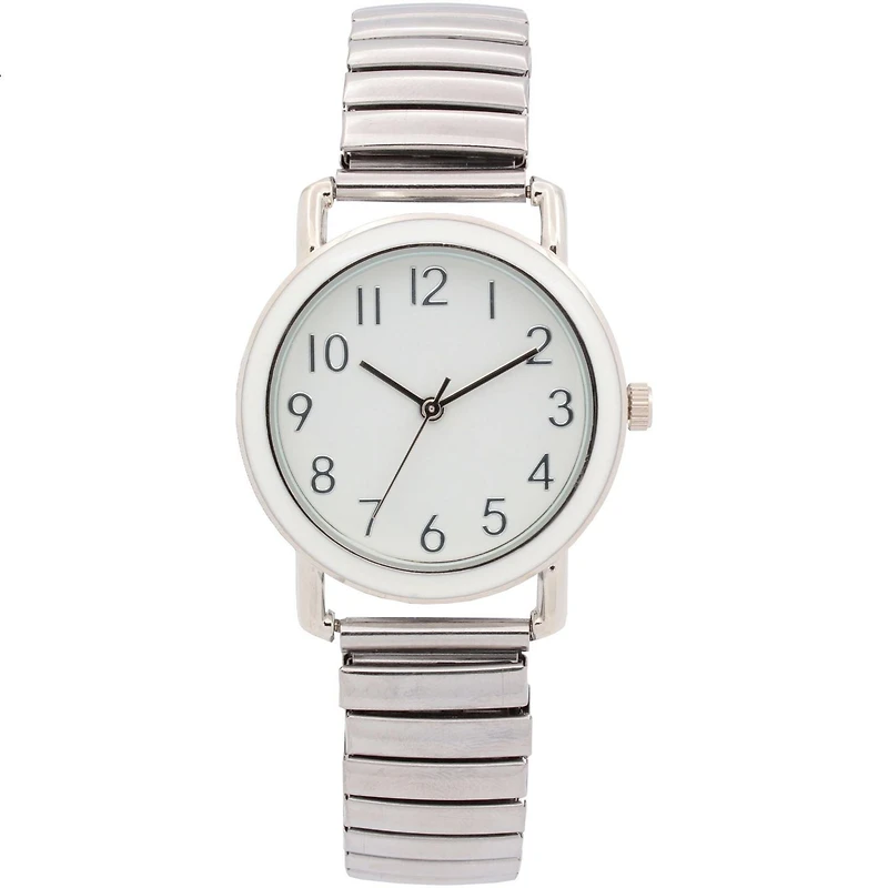 Montre pour femme à mouvement quartz – ton argent avec grand cadran blanc et bracelet extensible