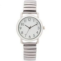 Montre pour femme à mouvement quartz – ton argent avec grand cadran blanc et bracelet extensible