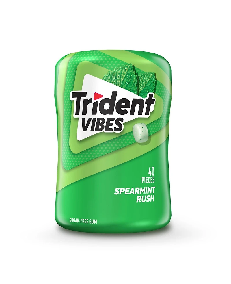Trident Vibes, Bouteille de gomme sans sucre Éclat de menthe verte, 40 Morceaux Trident Vibes Menthe Verte : éclat frais