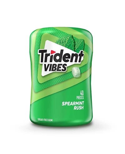 Trident Vibes, Bouteille de gomme sans sucre Éclat de menthe verte, 40 Morceaux Trident Vibes Menthe Verte : éclat frais