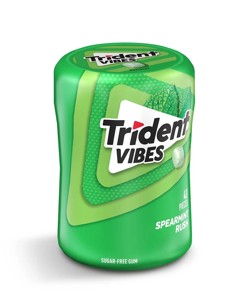 Trident Vibes, Bouteille de gomme sans sucre Éclat de menthe verte, 40 Morceaux Trident Vibes Menthe Verte : éclat frais