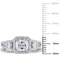 Ensemble nuptial de style auréole avec zircons cubiques de 3,20 ct PBT en argent sterling de Miabella