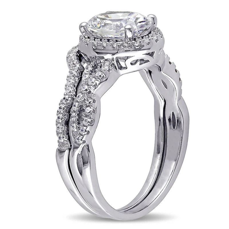 Ensemble nuptial de style auréole avec zircons cubiques de 2,88 ct PBT en argent sterling de Miabella