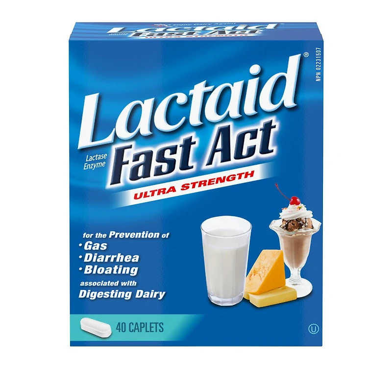 Lactaid Fast Acting Caplets - Lactose Enzyme Break Down - Gas, Bloating or Diarrhea - Milk & Dairy, 40 Caplets