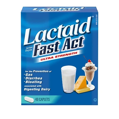 Lactaid Fast Acting Caplets - Lactose Enzyme Break Down - Gas, Bloating or Diarrhea - Milk & Dairy, 40 Caplets