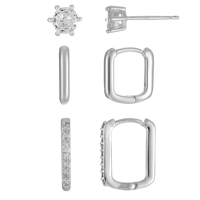 Luxury Designs Rhodium Plated Set of 3 Earrings