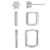 Luxury Designs Rhodium Plated Set of 3 Earrings