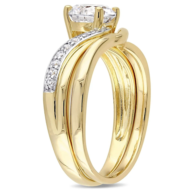 Miabella 2.10 Carat T.G.W Cubic Zirconia Yellow Rhodium-Plated Sterling Silver Bypass Bridal Set