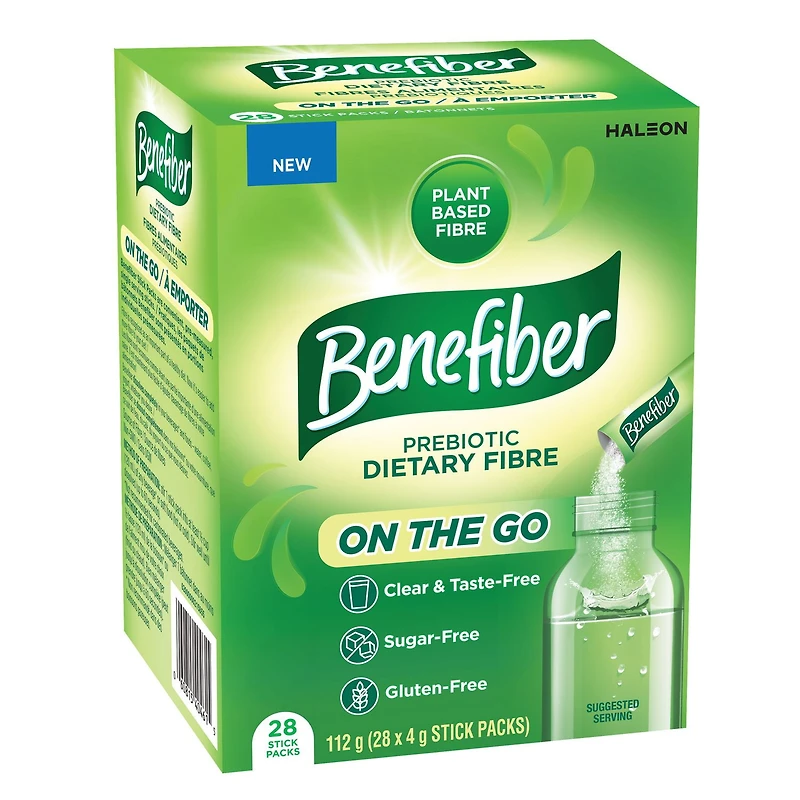 Benefiber On The Go Prebiotic Dietary Fibre Powder, Unflavoured, Stick Packs, Sugar-Free - (28 x 4 g Stick Packs), Benefiber On The Go, (28 x 4 g Stick Packs)