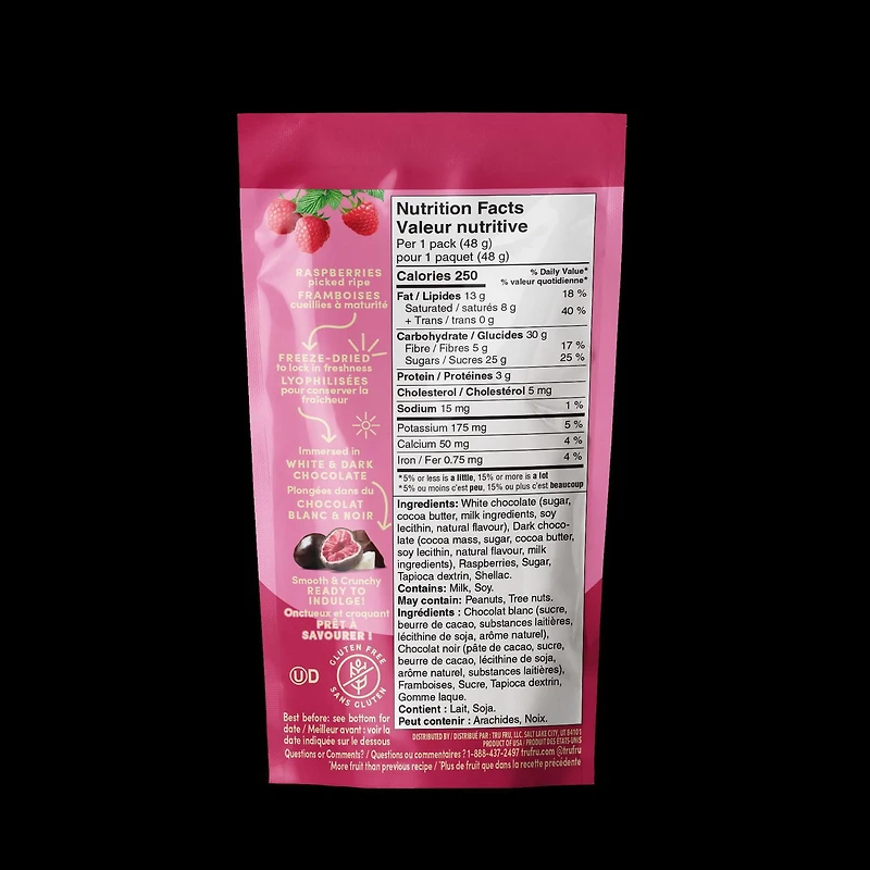Tru Fru Freeze Dried Raspberry Dark White Chocolate, Trü Frü Raspberries in Dark and White Chocolate