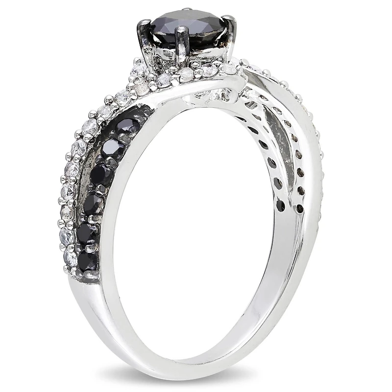Asteria 0.75 Carat T.W. Black Diamond and 0.33 Carat T.G.W. Created White Sapphire Sterling Silver Bypass Ring