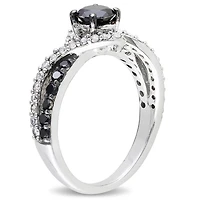 Asteria 0.75 Carat T.W. Black Diamond and 0.33 Carat T.G.W. Created White Sapphire Sterling Silver Bypass Ring
