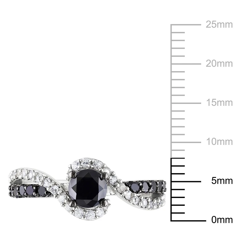 Asteria 0.75 Carat T.W. Black Diamond and 0.33 Carat T.G.W. Created White Sapphire Sterling Silver Bypass Ring