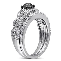 Asteria 1 Carat T.W. Black and White Diamond Sterling Silver Cross-Over Bridal Set