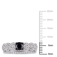Asteria 1 Carat T.W. Black and White Diamond Sterling Silver Cross-Over Bridal Set