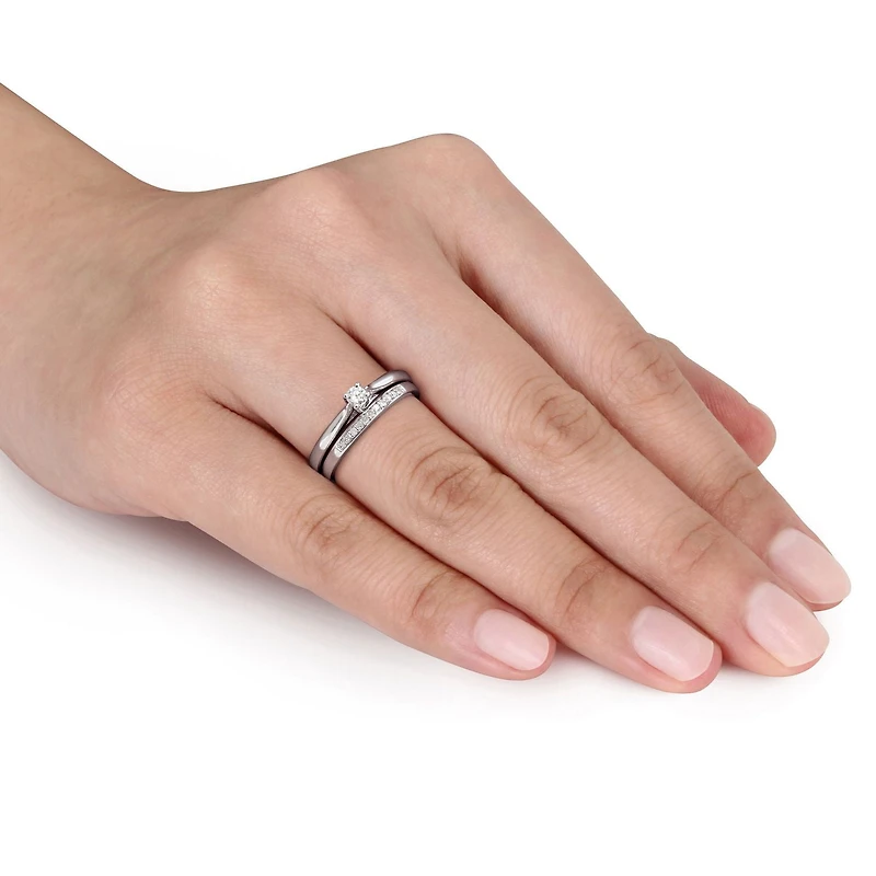 Ensemble nuptial avec diamants de 0,17 ct poids total en argent sterling de Miabella