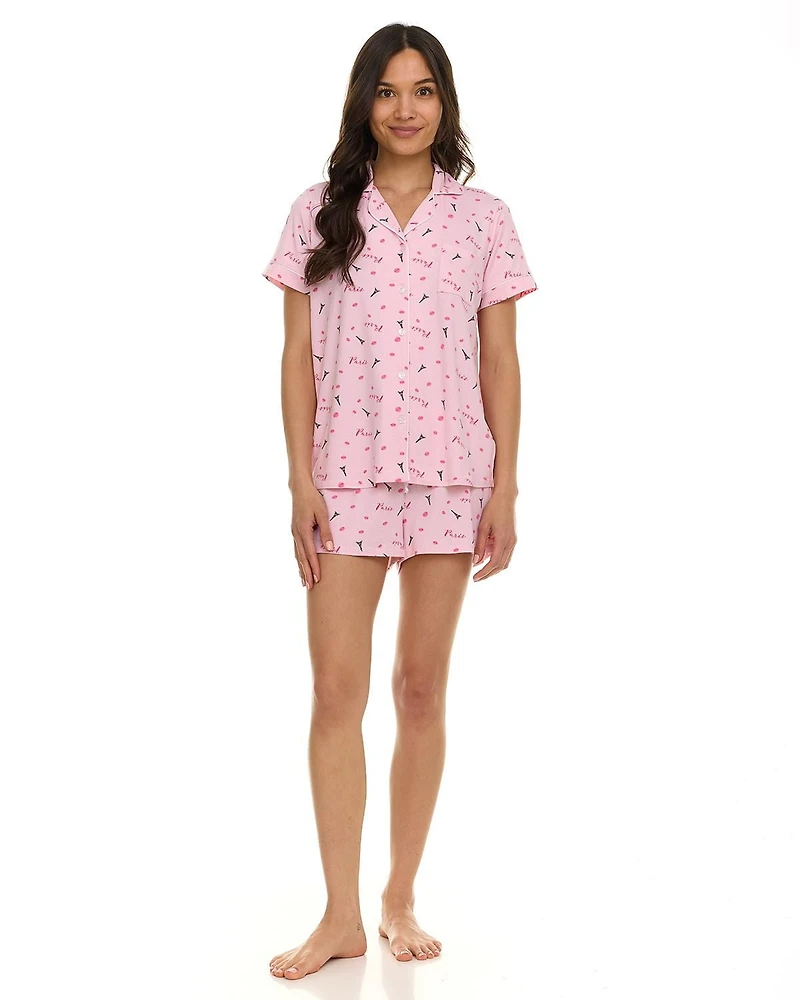 Paris Dreams Ladies Notch Collar Pajama 2-Piece Short Set, Sizes S-XL