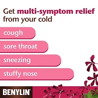 Sirop à base de plantes Benylin Symptômes multiples, antitussif, soulagement du mal de gorge, rhume, Pelargonium sidoides