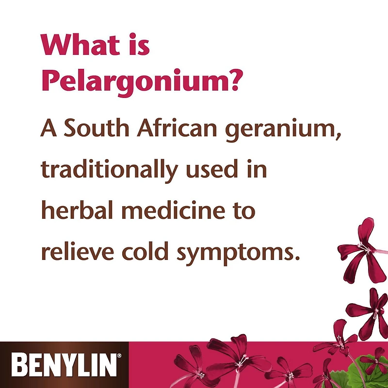 Benylin Multi-Symptom Herbal Syrup, Cough Suppressant, Sore Throat Relief, Common Cold, Pelargonium, Sidoides