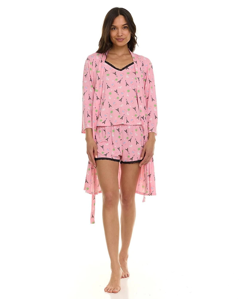 Women's Cozy 3 Piece Pajama Robe Set - Robe, Cami Top and Shorts – Online Exclusive