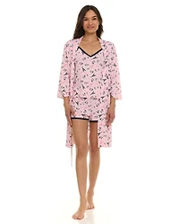 Ensemble pyjama 3 pièces confortable pour femme : peignoir, haut caraco et short – Exclusivité en ligne