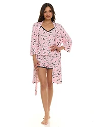 Ensemble pyjama 3 pièces confortable pour femme : peignoir, haut caraco et short – Exclusivité en ligne