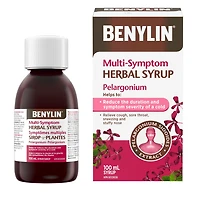 Benylin Multi-Symptom Herbal Syrup, Cough Suppressant, Sore Throat Relief, Common Cold, Pelargonium, Sidoides