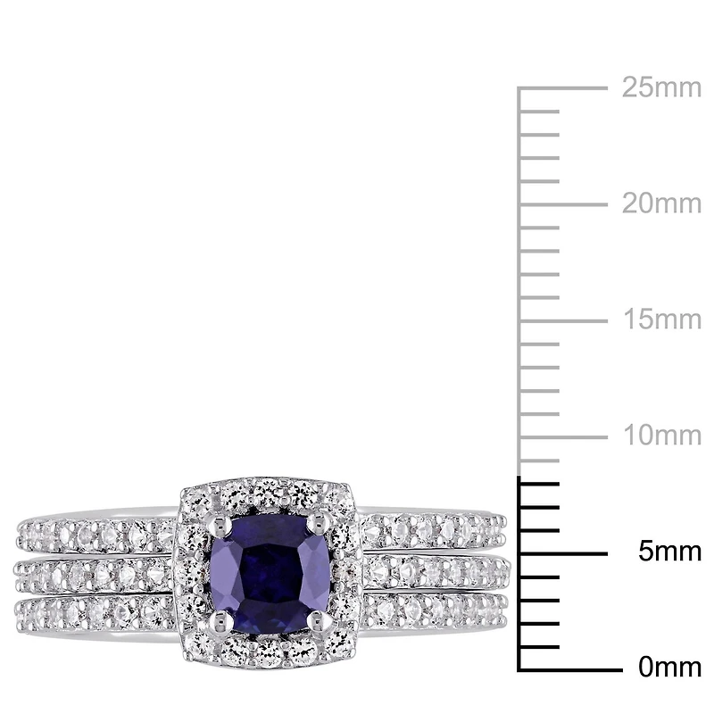 Tangelo 1.50 Carat T.G.W. Created Blue and White Sapphire Sterling Silver Bridal Set