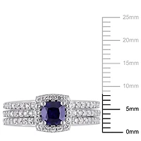 Tangelo 1.50 Carat T.G.W. Created Blue and White Sapphire Sterling Silver Bridal Set