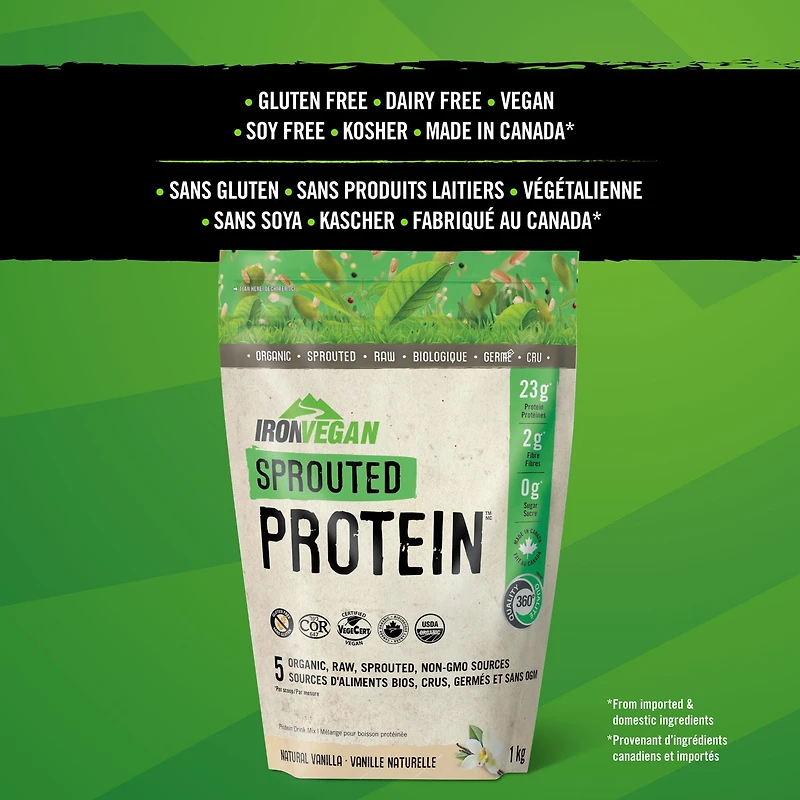 Iron Vegan Poudre Sprouted Protein Vanille Naturelle, 1 kg