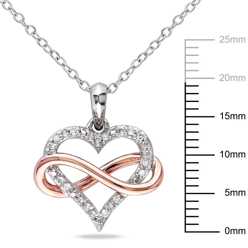Miabella 0.10 Carat T.W Diamond Two-Tone Sterling Silver Infinity Heart Pendant, 18"
