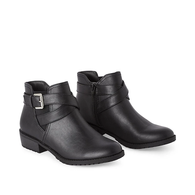 Time and Tru Women's Buckle Detail Booties, Wide Width Sizes 6-10