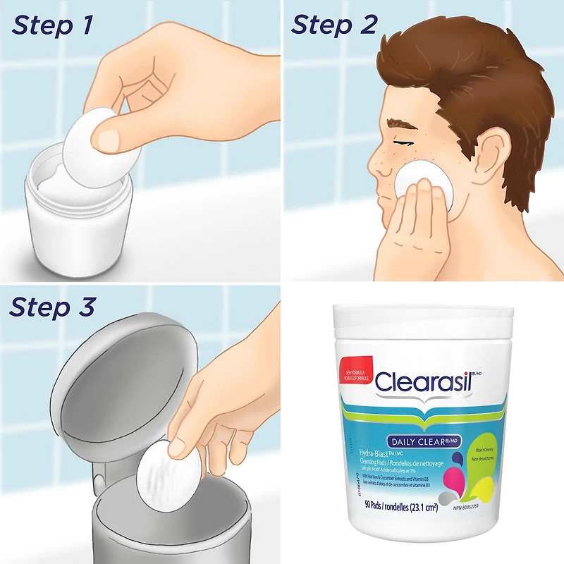 Rondelles purifiantes quotidiennes pour les pores Clearasil Daily Clear, traitement de l’acné