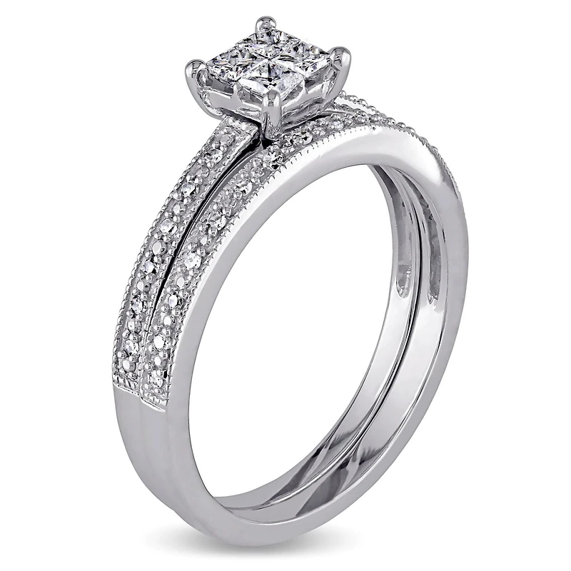 Ensemble nuptial Miabella avec diamants de coupe princesse et ronde 0,33 ct poids total en or blanc 10 K