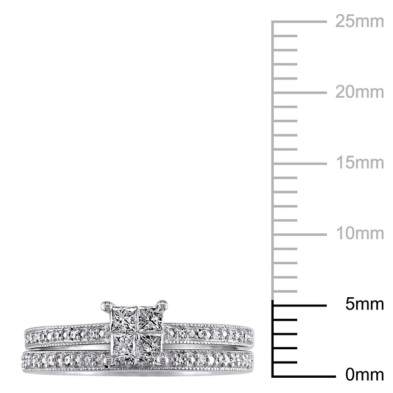 Ensemble nuptial Miabella avec diamants de coupe princesse et ronde 0,33 ct poids total en or blanc 10 K