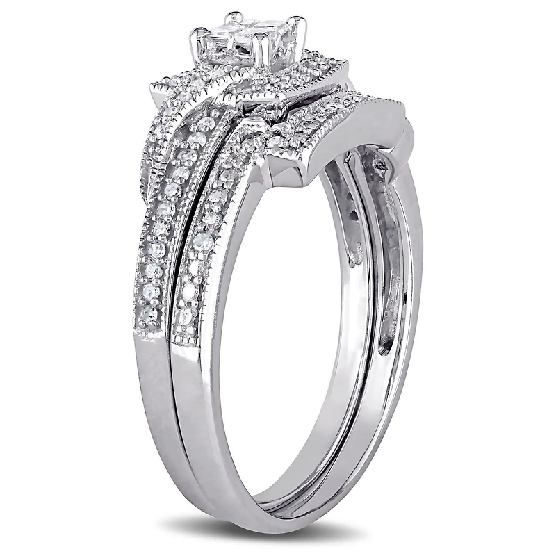 Miabella 0.33 Carat T.W. Princess and Round-cut Diamond 10 K White Gold Bridal Set