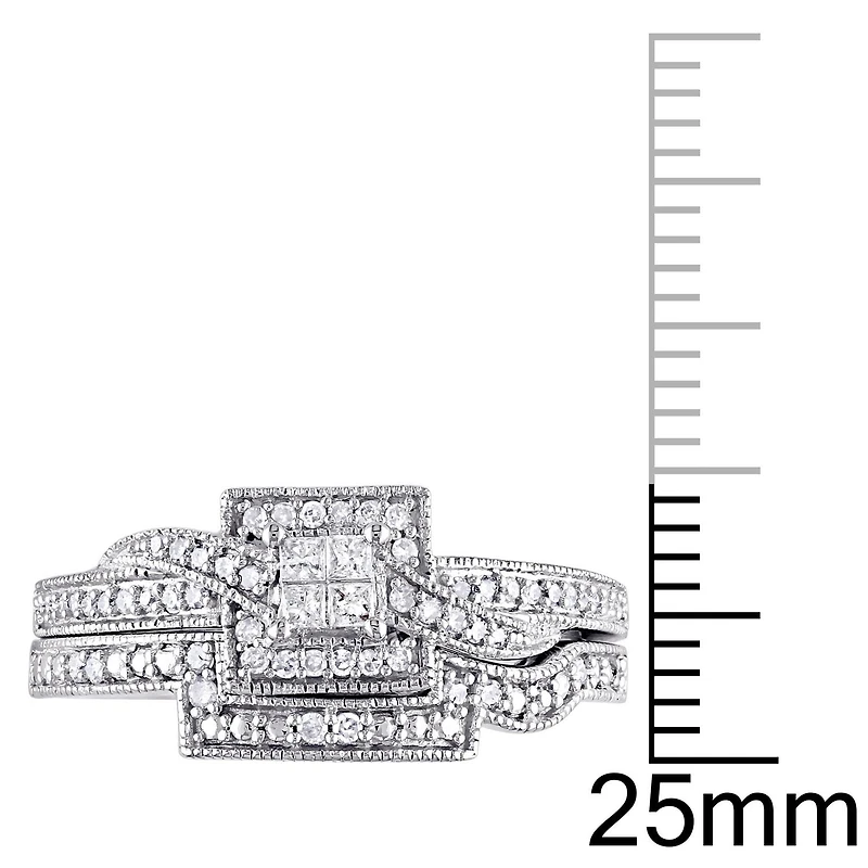 Miabella 0.33 Carat T.W. Princess and Round-cut Diamond 10 K White Gold Bridal Set