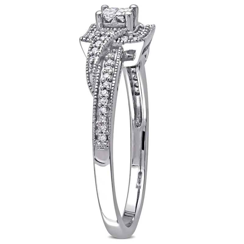 Miabella 0.25 Carat T.W. Princess and Round-Cut Diamond 10 K White Gold Swirl Engagement Ring
