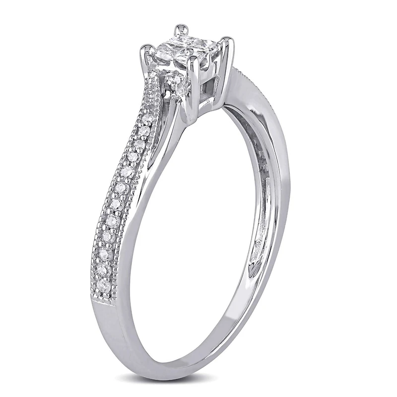 Miabella 0.20 Carat T.W. Princess and Round-Cut Diamond 10 K White Gold Bypass Engagement Ring