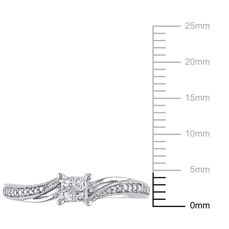 Miabella 0.20 Carat T.W. Princess and Round-Cut Diamond 10 K White Gold Bypass Engagement Ring