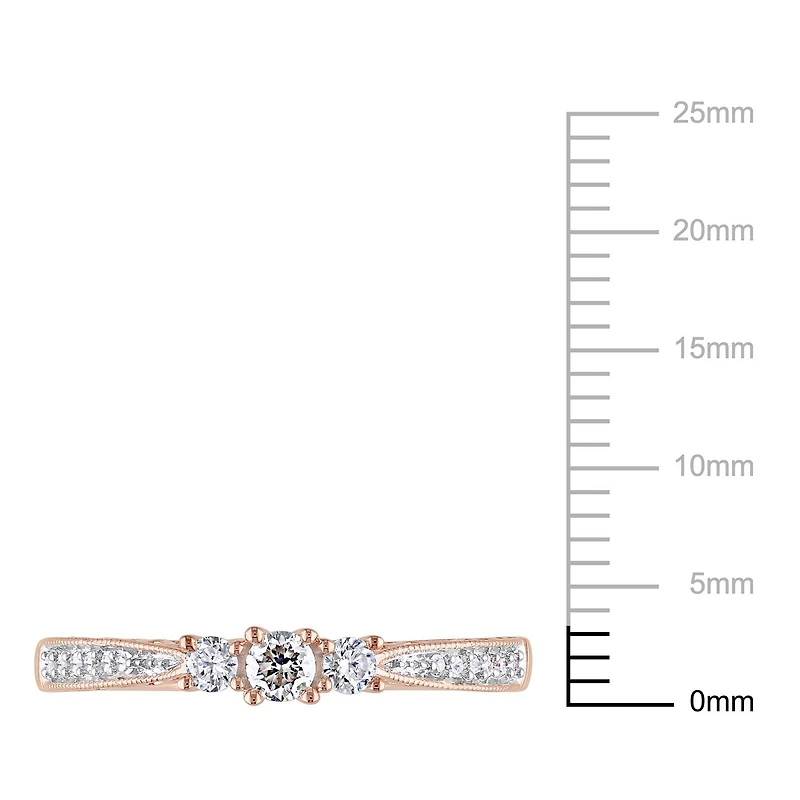 Bague de fiançailles à trois pierres Miabella avec diamants 0,25 ct poids total en or rosé 10 k