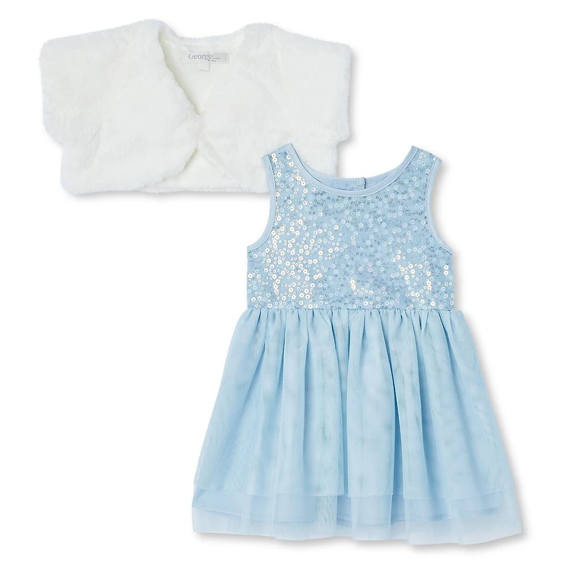 George Baby Girls' Dress and Faux Fur Vest 2-Piece Set