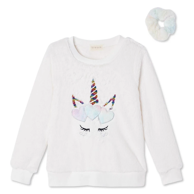 Btween Girls' Plush Knit Sweater with Scrunchie 2-Piece Set
